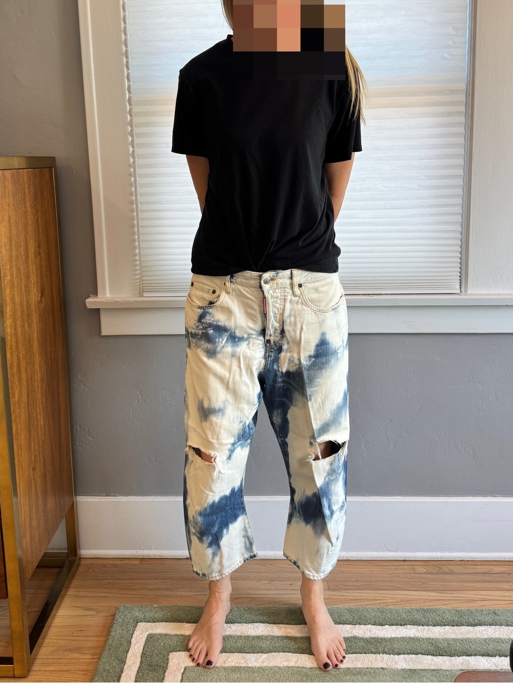 DSQUARED2 Tie Dye Distressed Barrel Boyfriend Jeans Yellow Patch